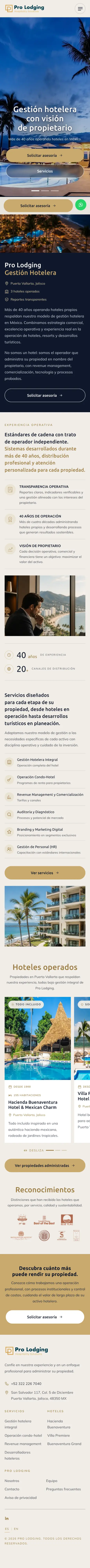 Pro Lodging: página Inicio en celular